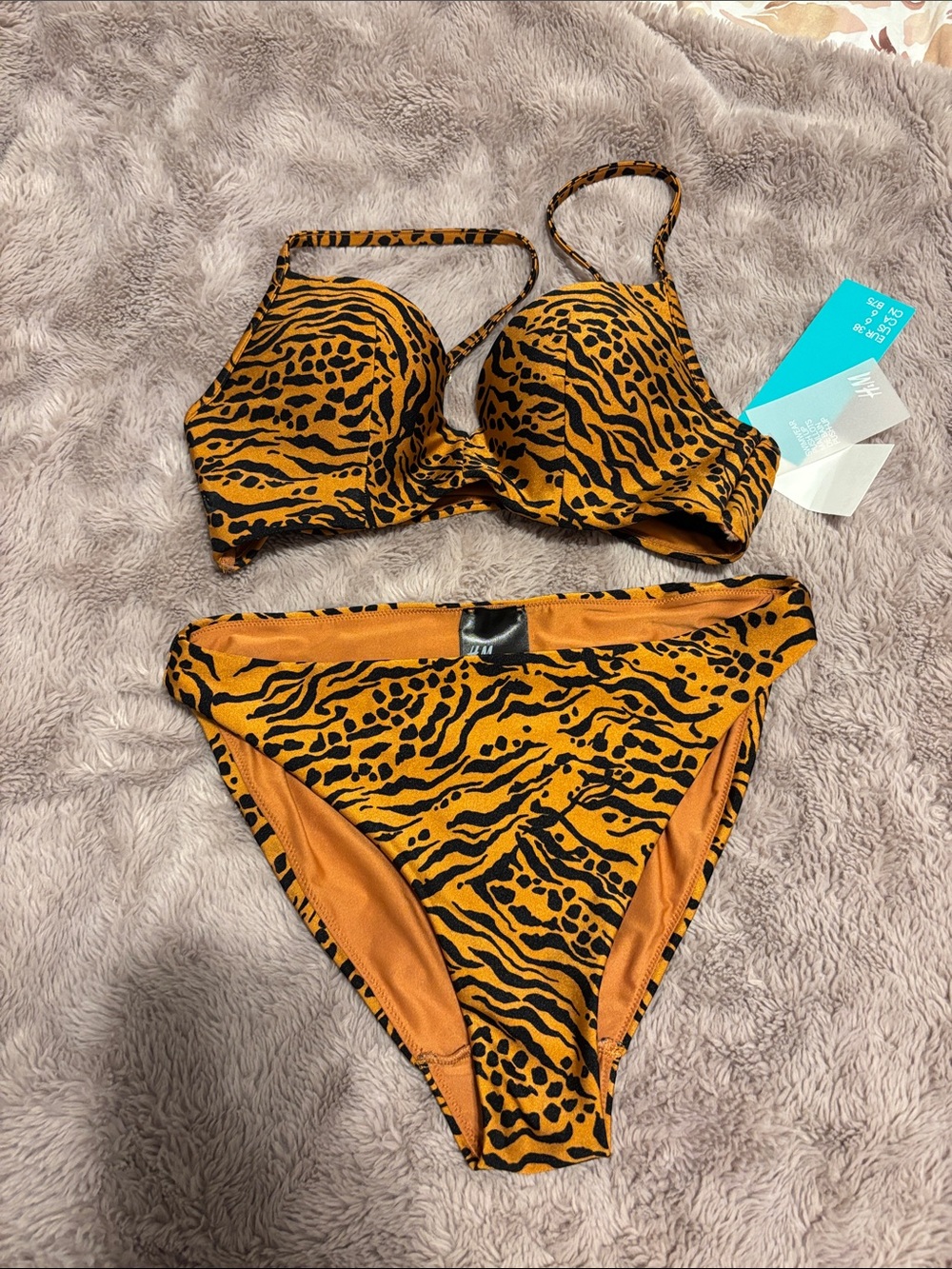 H&M Orange and Black Animal Print Push-Up Bikini Set